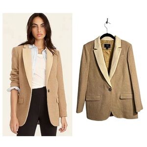 J. Crew Alfie blazer contrast collar Italian cotton-wool tan quiet luxury sz 10
